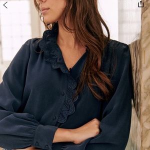 Sezane CHLO Navy Silk Shirt. NWT